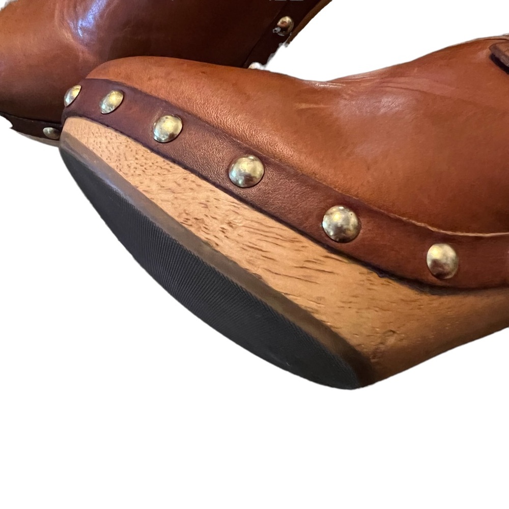 Leather Studded Brown Clog Heels - Picture 8 of 10